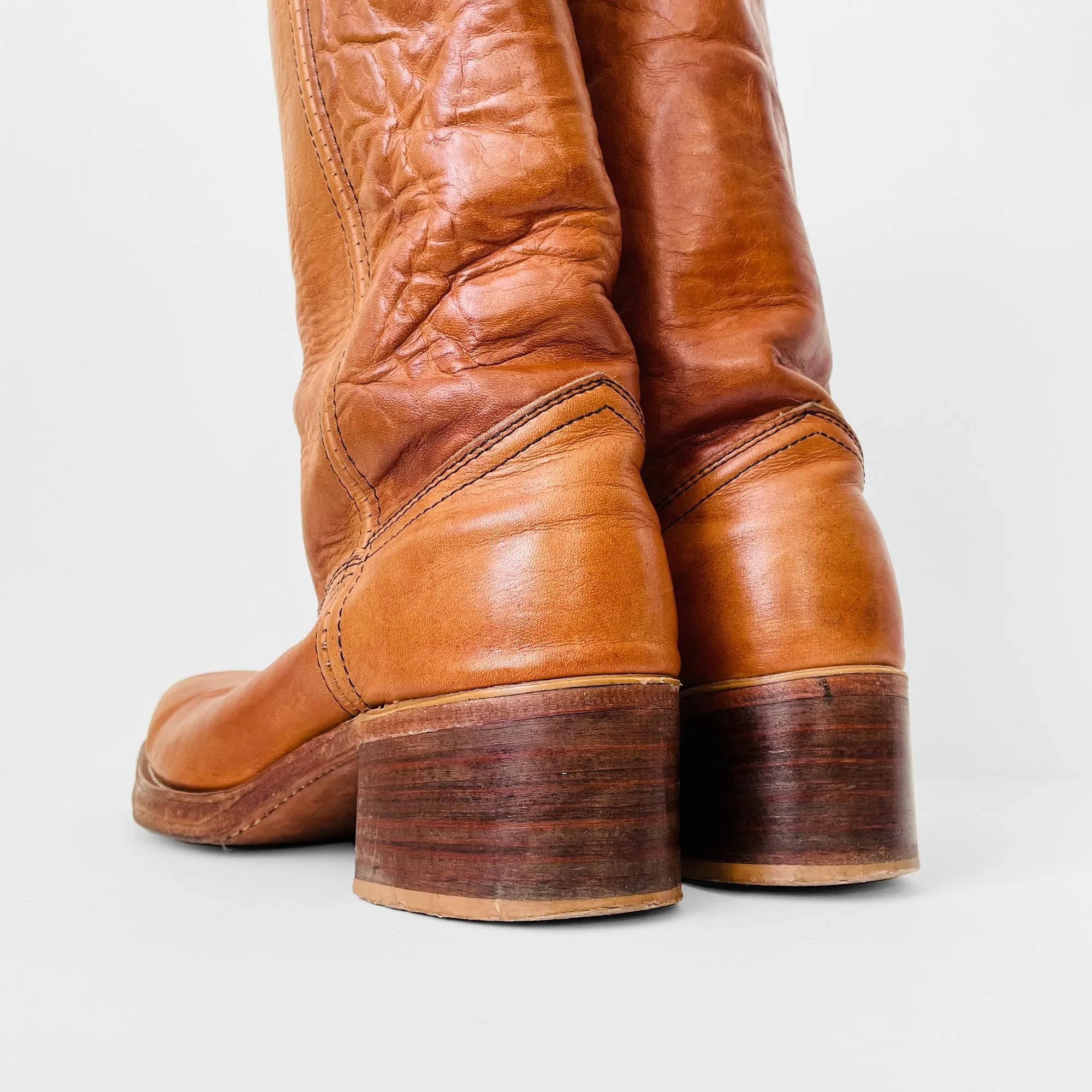 1970s Buttery Soft Leather Heavy-Duty Made in Canada Wood-Heeled Boots