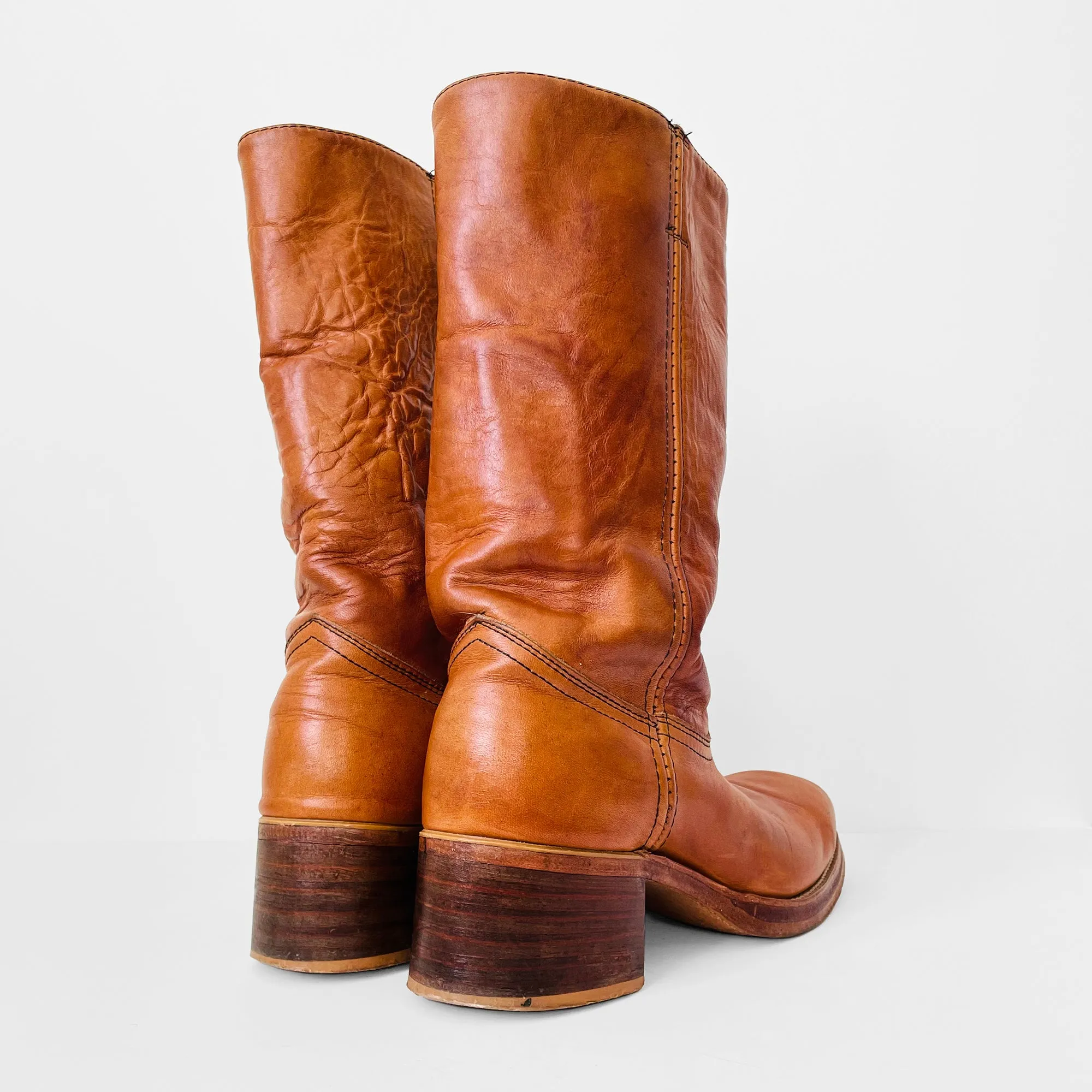 1970s Buttery Soft Leather Heavy-Duty Made in Canada Wood-Heeled Boots