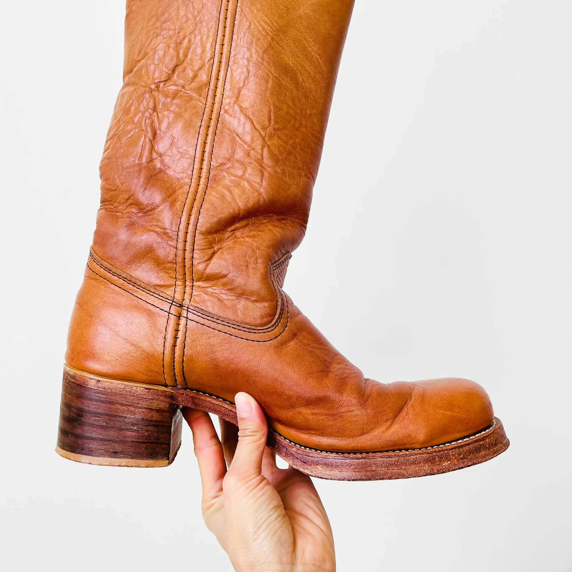 1970s Buttery Soft Leather Heavy-Duty Made in Canada Wood-Heeled Boots