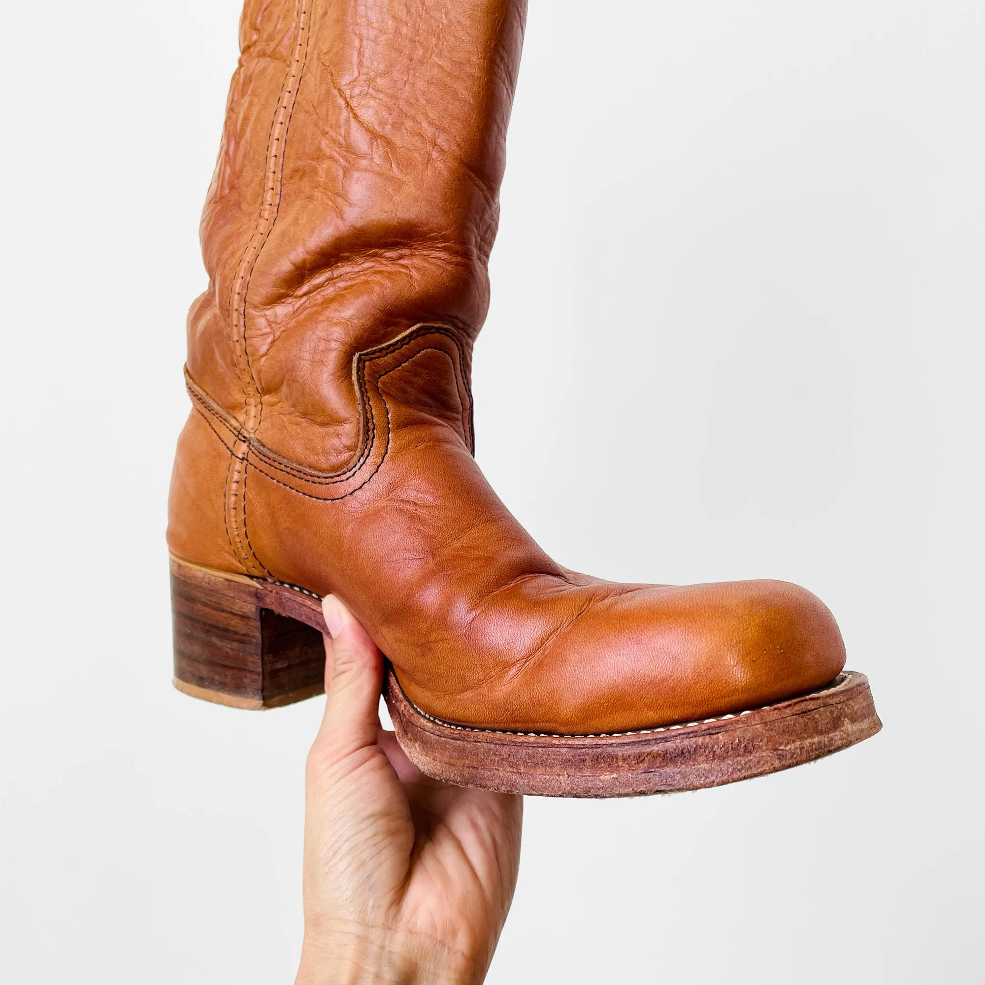 1970s Buttery Soft Leather Heavy-Duty Made in Canada Wood-Heeled Boots