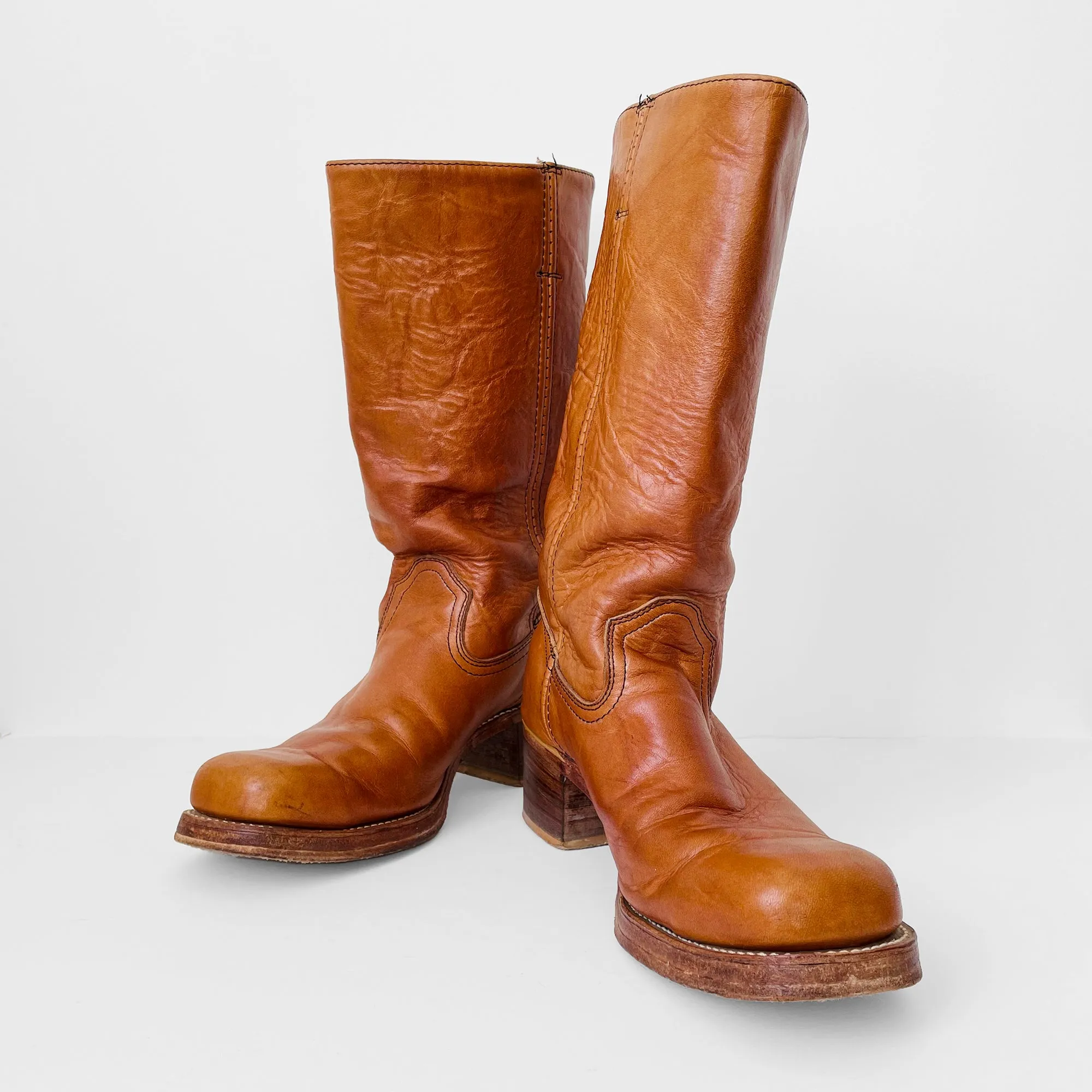 1970s Buttery Soft Leather Heavy-Duty Made in Canada Wood-Heeled Boots