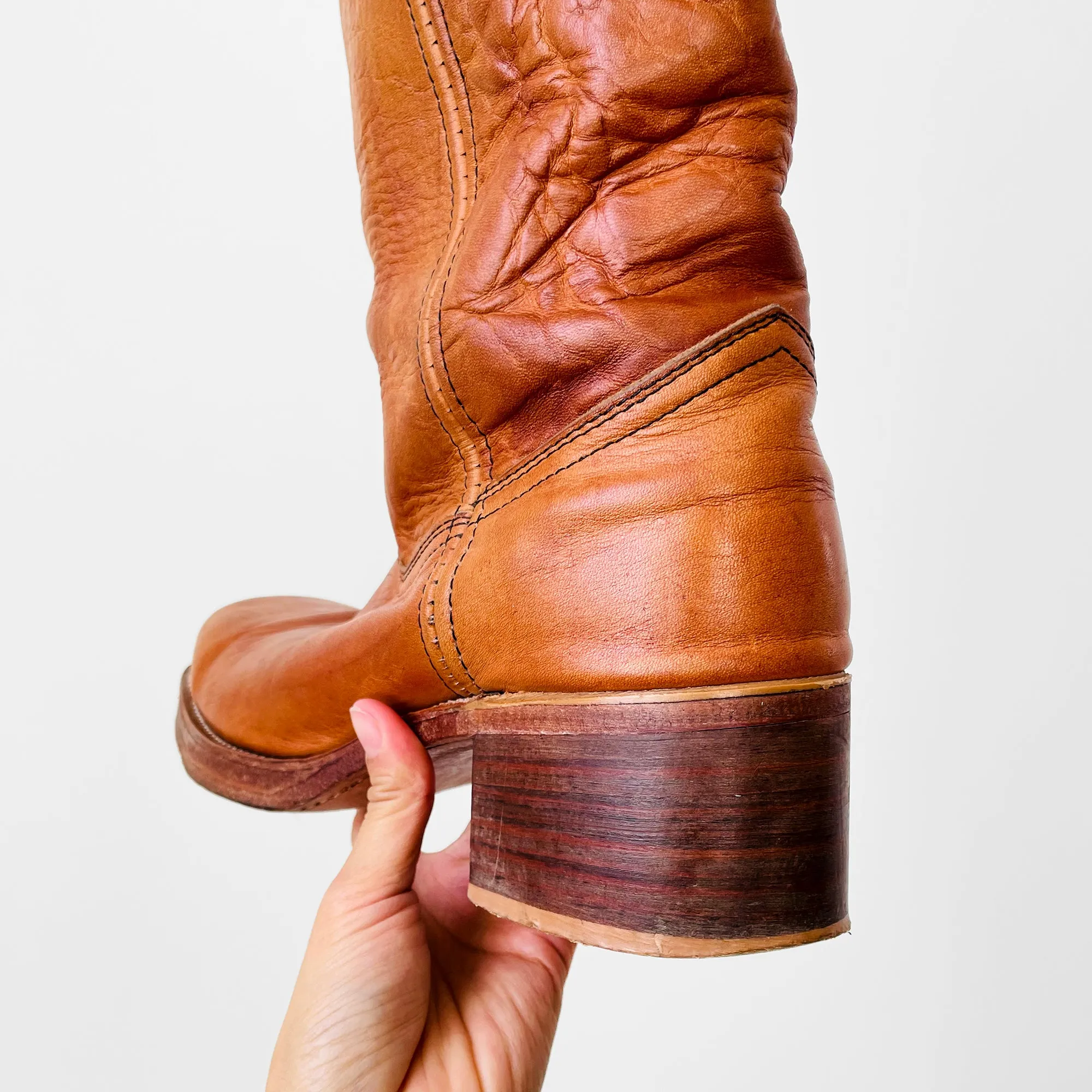 1970s Buttery Soft Leather Heavy-Duty Made in Canada Wood-Heeled Boots