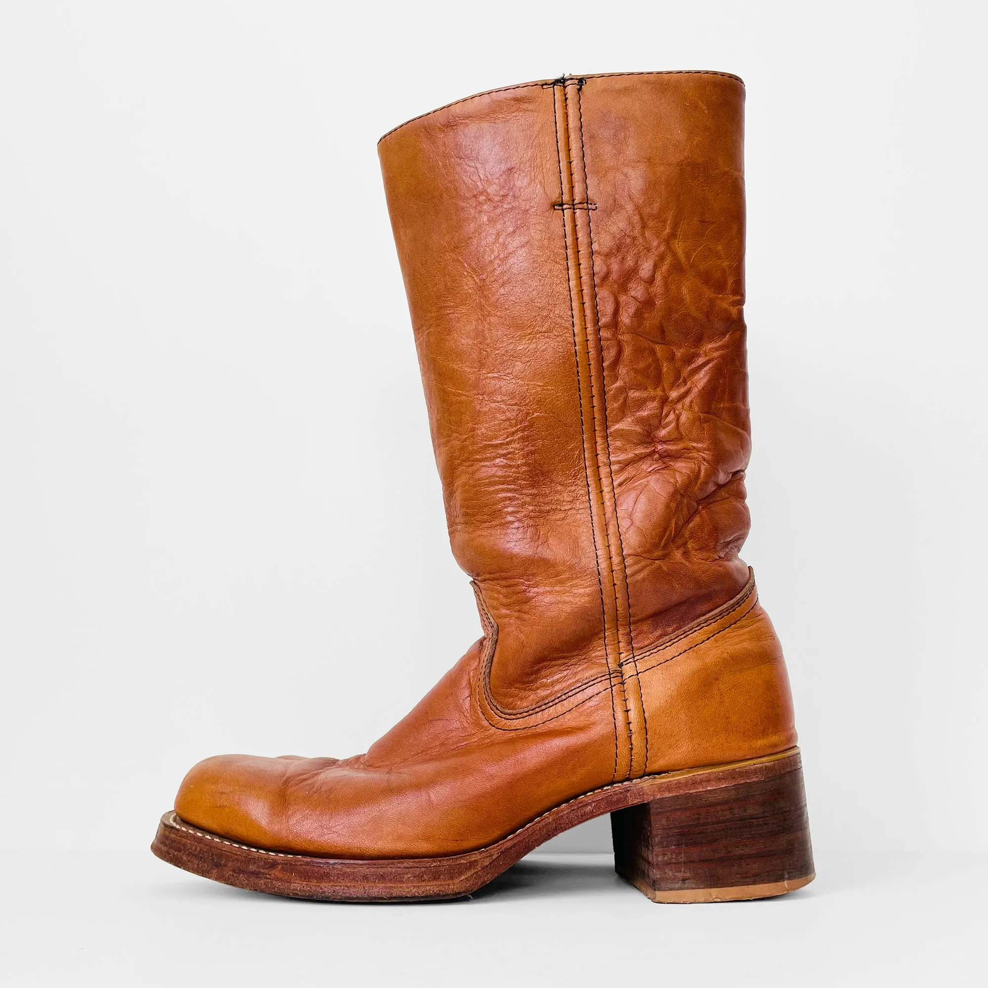 1970s Buttery Soft Leather Heavy-Duty Made in Canada Wood-Heeled Boots