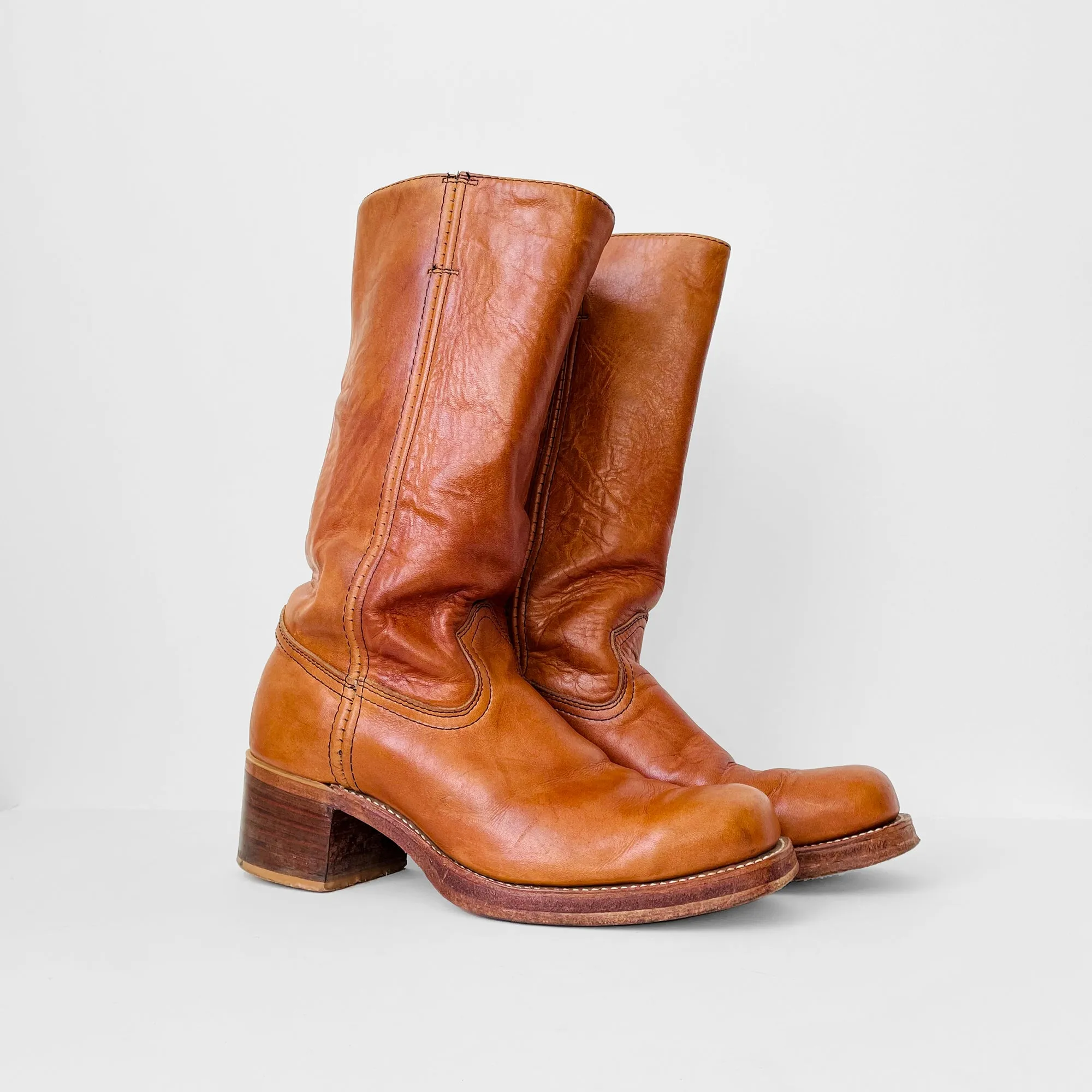 1970s Buttery Soft Leather Heavy-Duty Made in Canada Wood-Heeled Boots