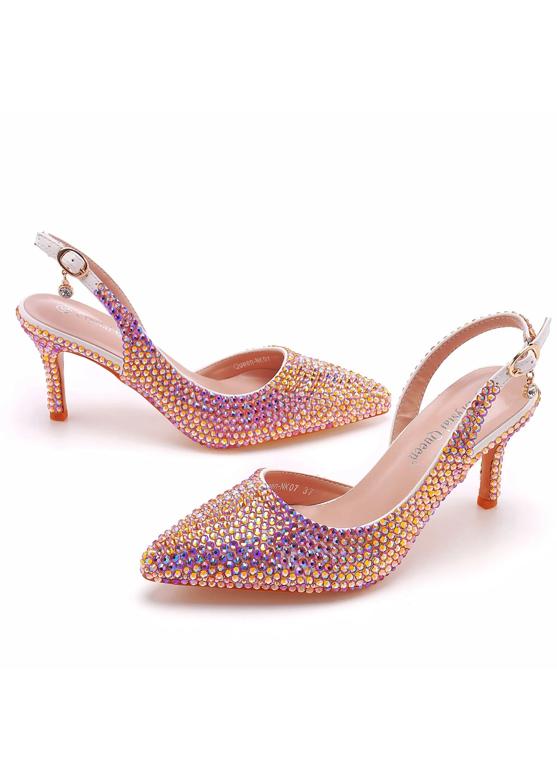 7 cm Pointed Color Diamond Thin Heel Wedding Shoes