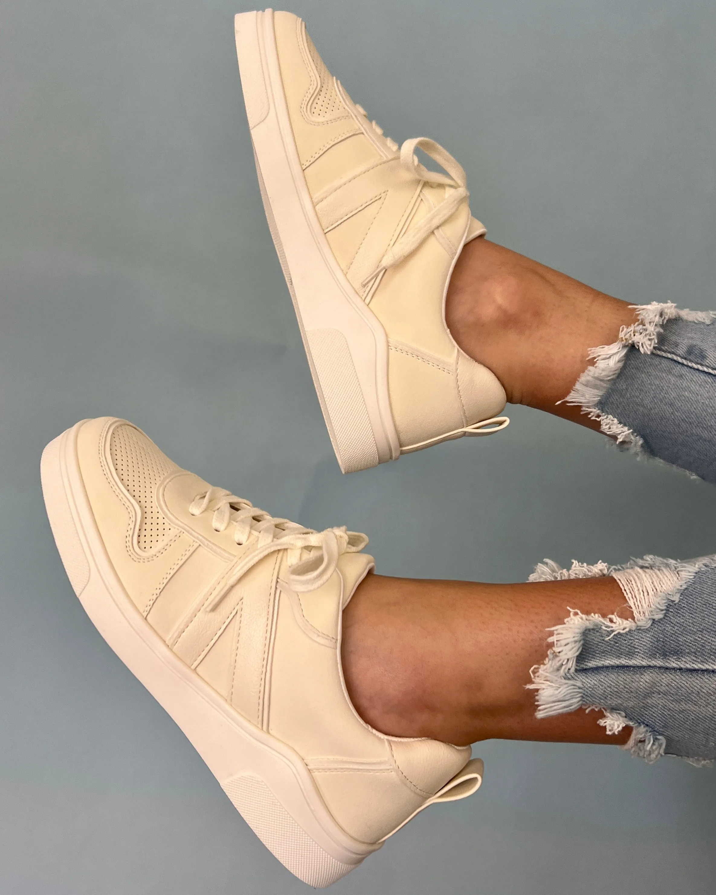 Athena Ice Washed Bone Faux Leather Sneakers