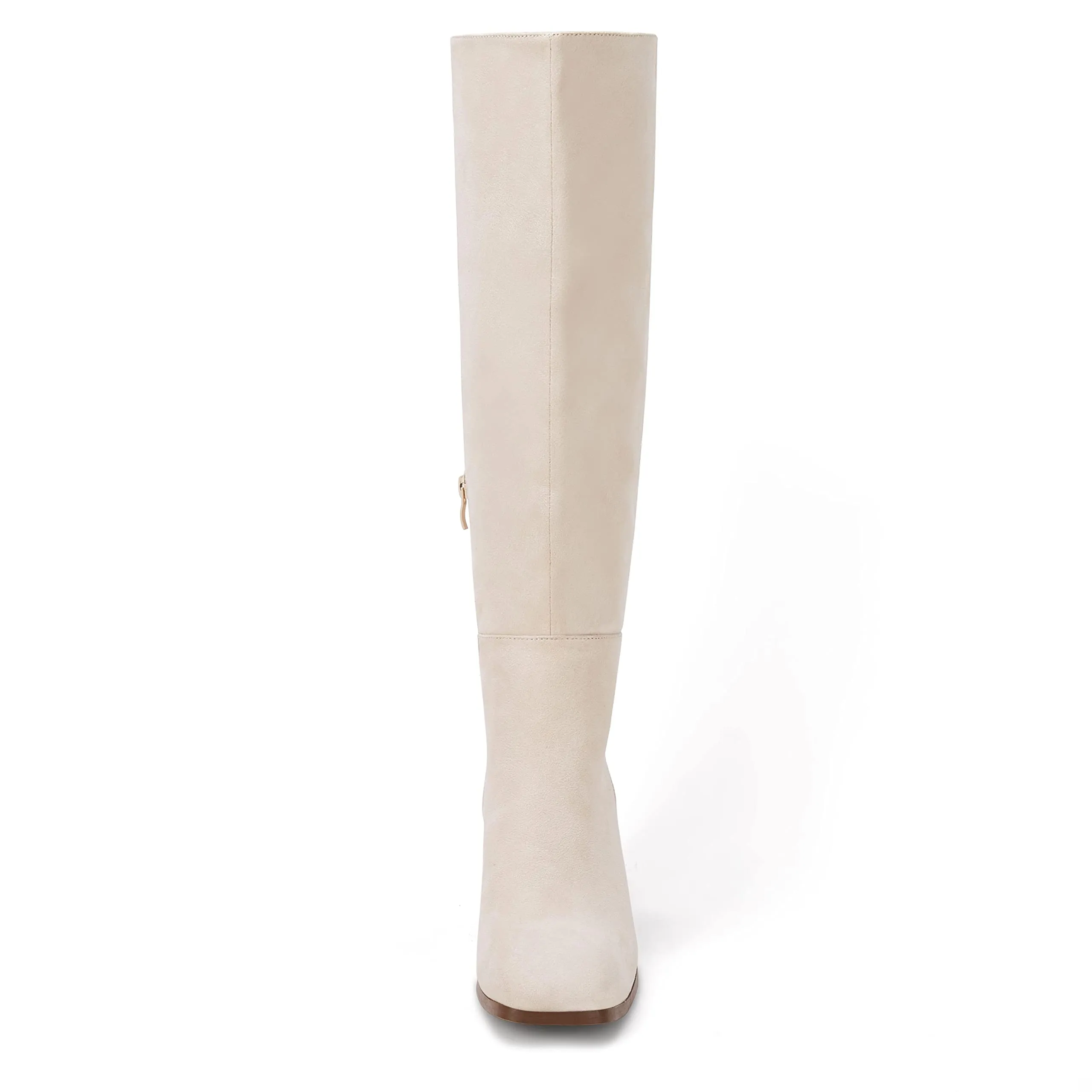 Beige Fashionable Chunky Block Knee High Boots