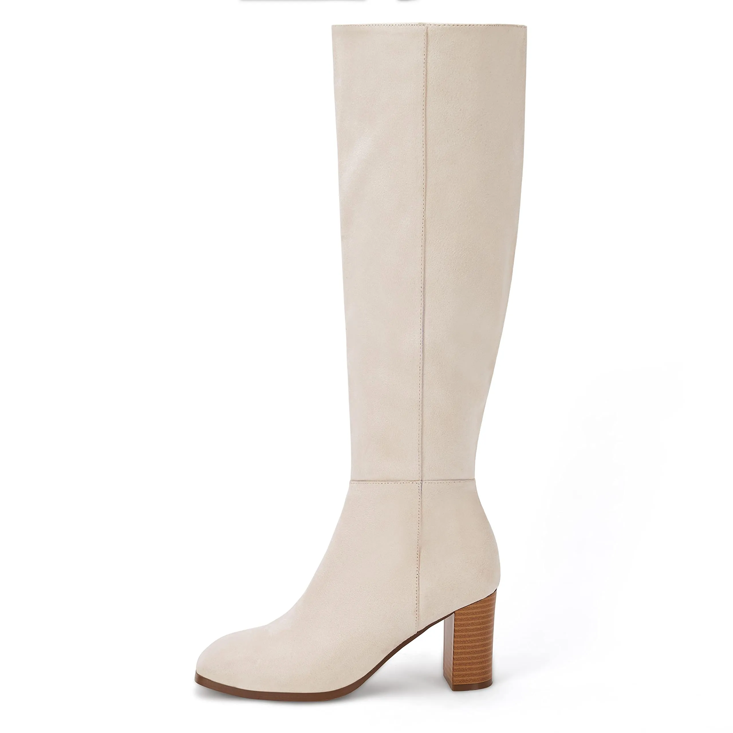 Beige Fashionable Chunky Block Knee High Boots