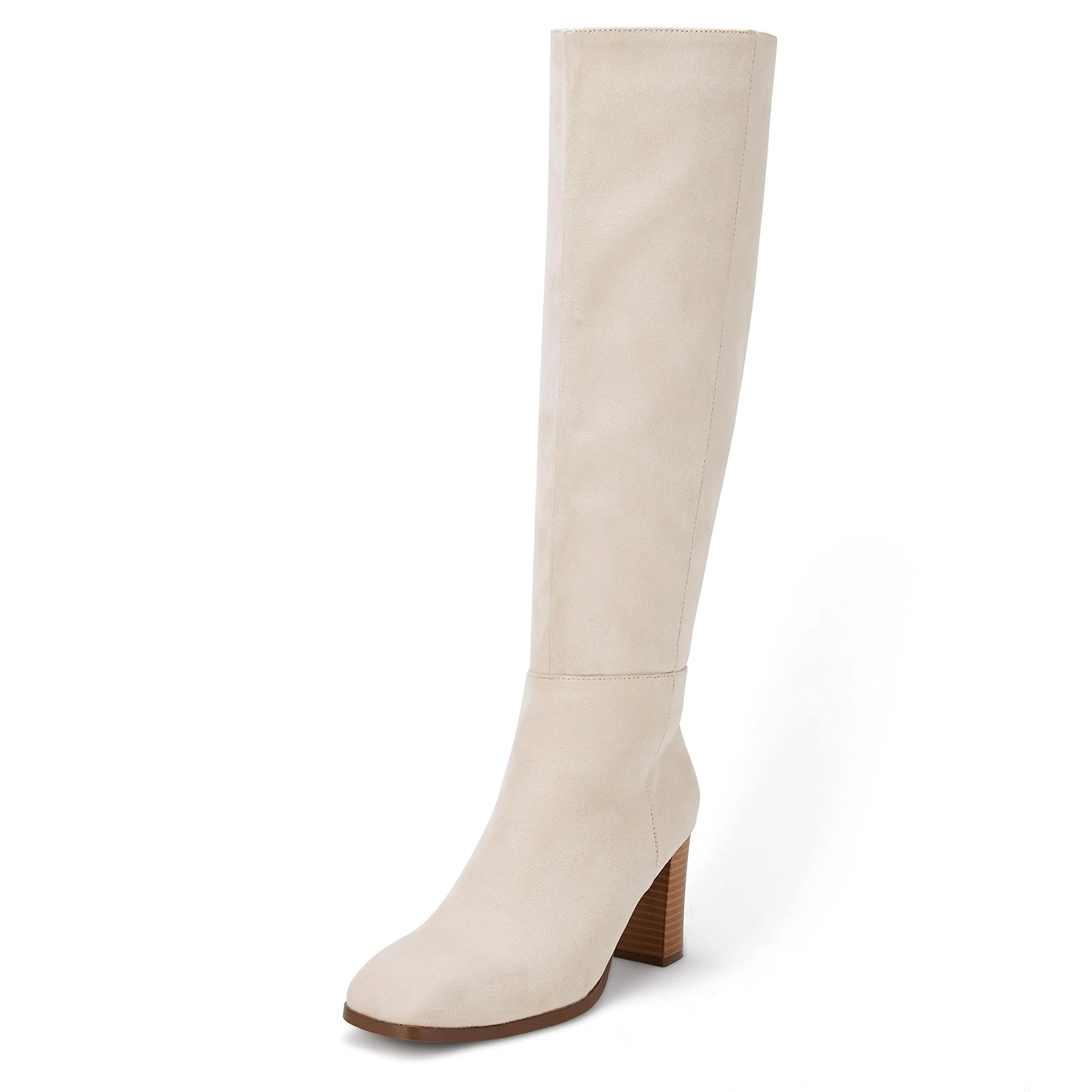 Beige Fashionable Chunky Block Knee High Boots