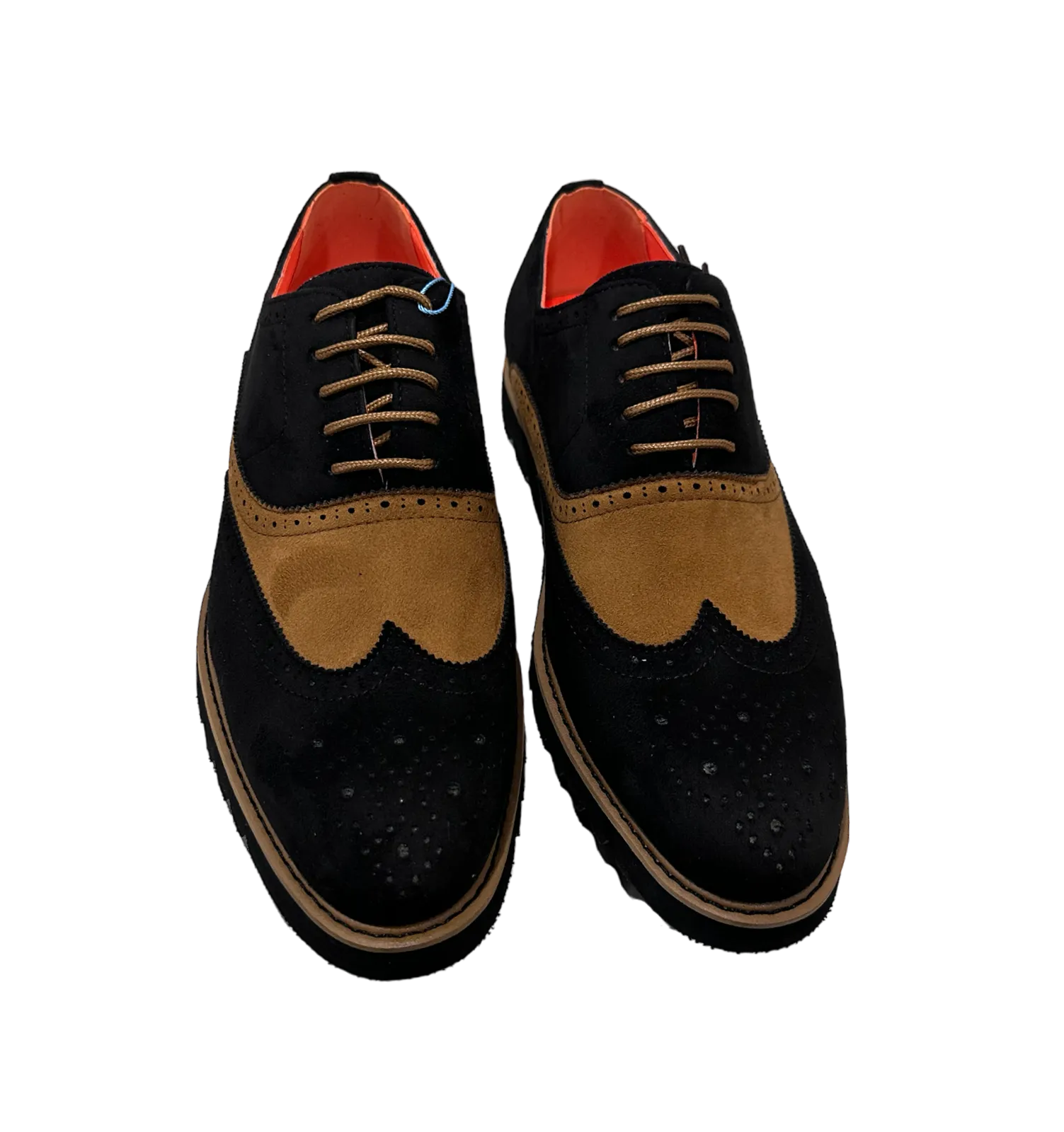 Black and cognac suede towtone wingtip men's casual shoes