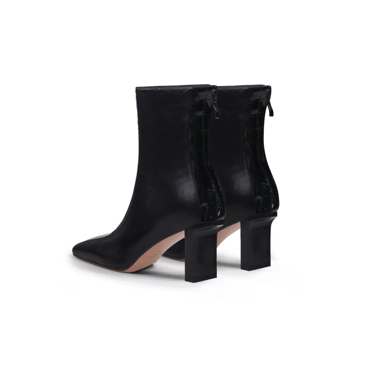 Block Heel Patchwork Leather Ankle Boots