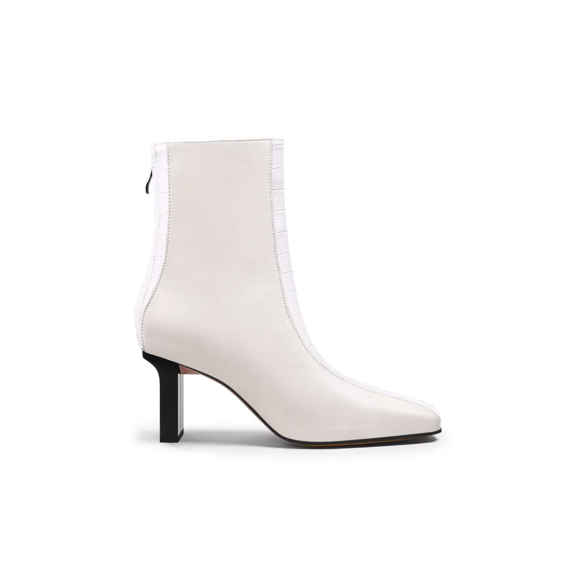 Block Heel Patchwork Leather Ankle Boots