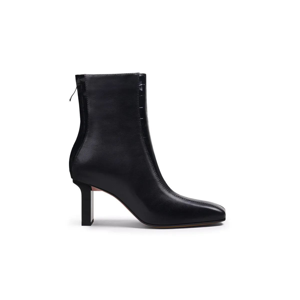 Block Heel Patchwork Leather Ankle Boots