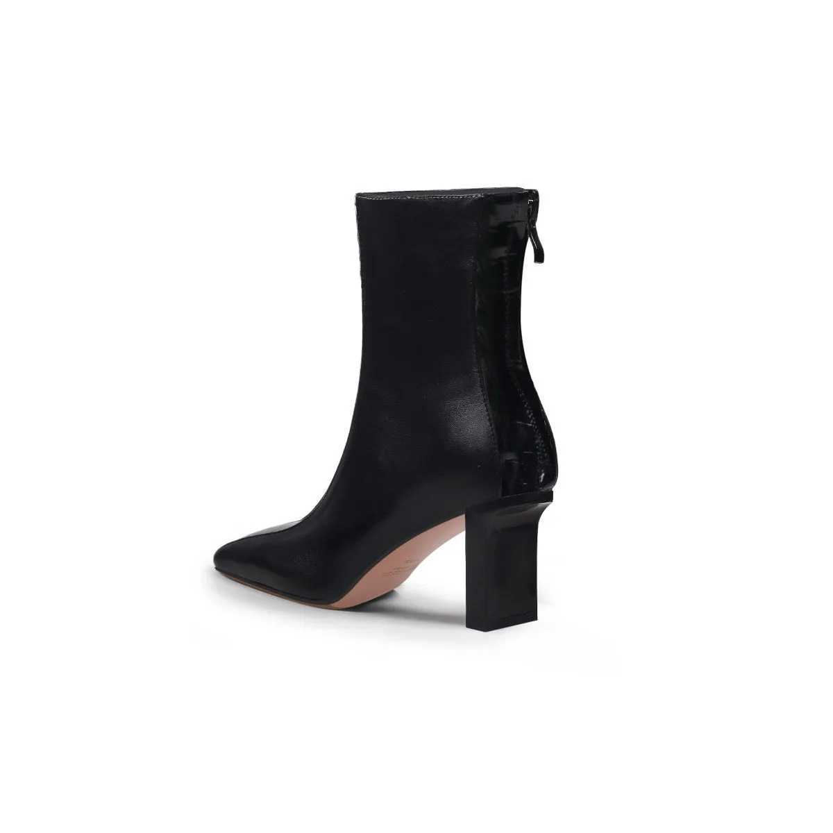 Block Heel Patchwork Leather Ankle Boots