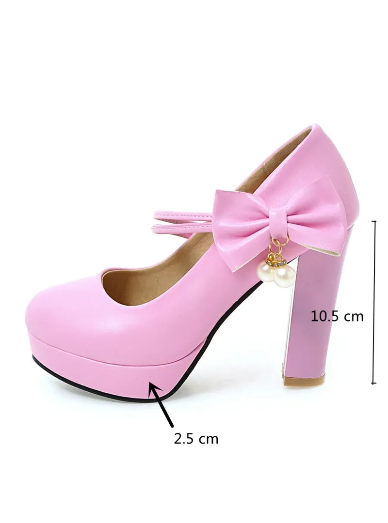 Bow Lace High Heels Pumps Women Ankle Strap