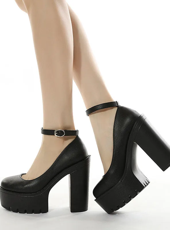 Buckle Thick Platform Waterproof Platform High-heeled