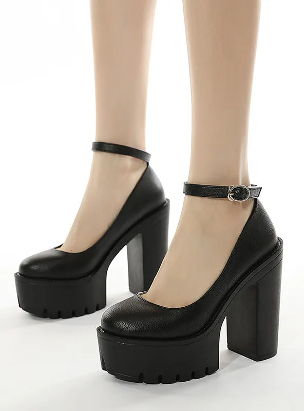 Buckle Thick Platform Waterproof Platform High-heeled