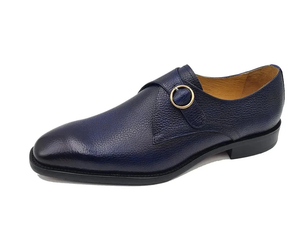 Carrucci Blue Men's Drees Genuine Leather Single Monk Strap Plain Toe Loafer