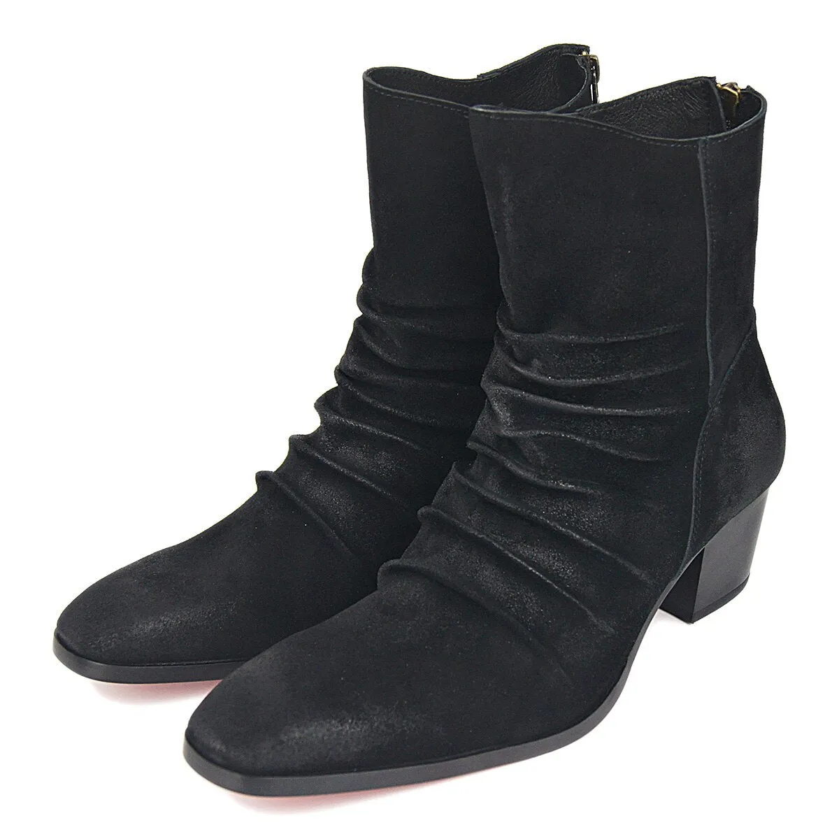 Chelsea Pleated Leather Suede High Heel Boots