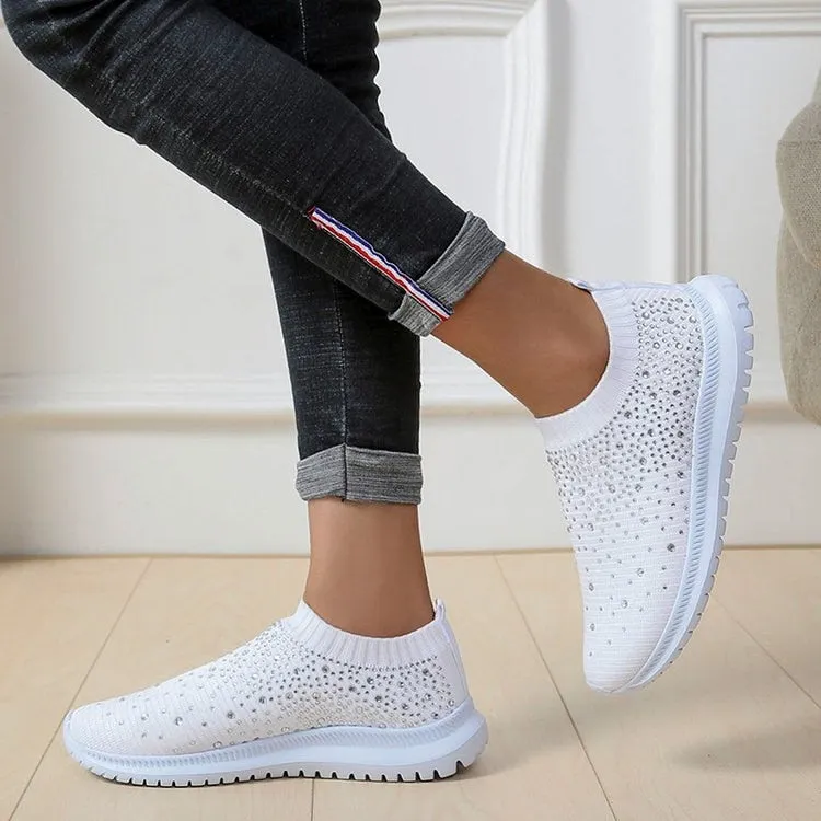 Coolest Most Comfortable Breathable Slip-on Sneakers with Crystals