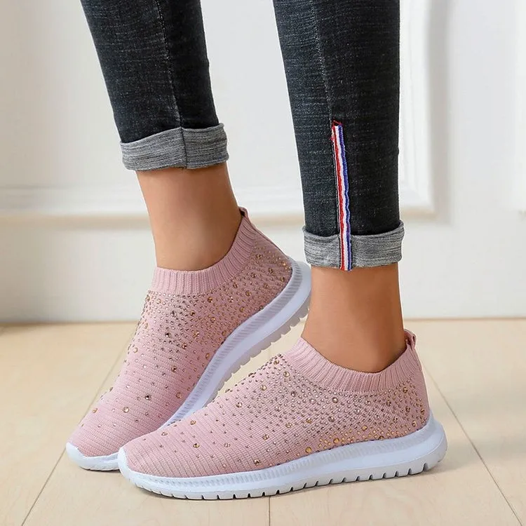 Coolest Most Comfortable Breathable Slip-on Sneakers with Crystals