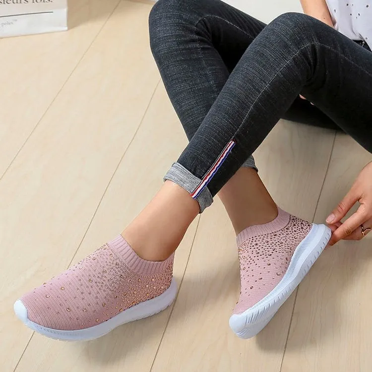 Coolest Most Comfortable Breathable Slip-on Sneakers with Crystals