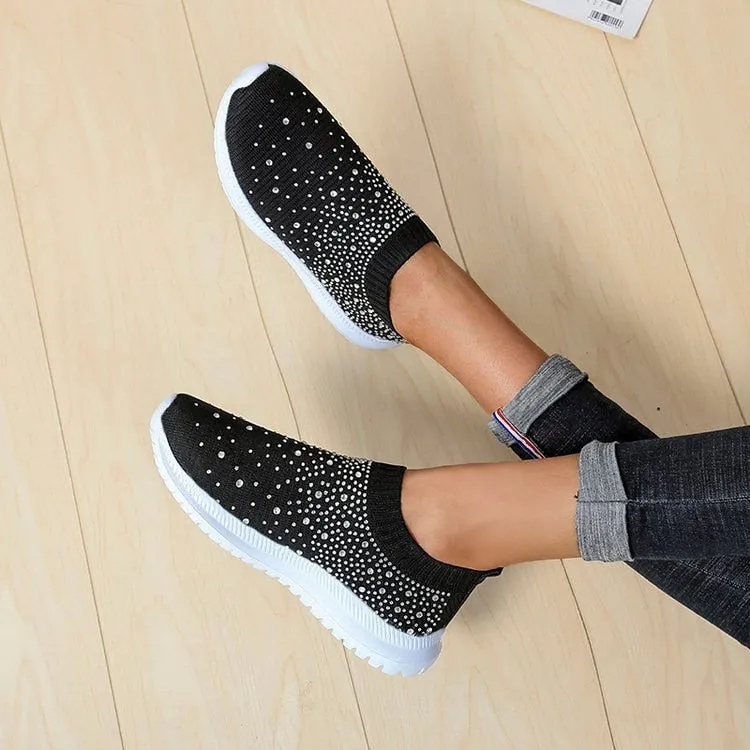 Coolest Most Comfortable Breathable Slip-on Sneakers with Crystals