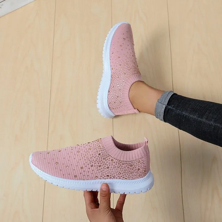 Coolest Most Comfortable Breathable Slip-on Sneakers with Crystals