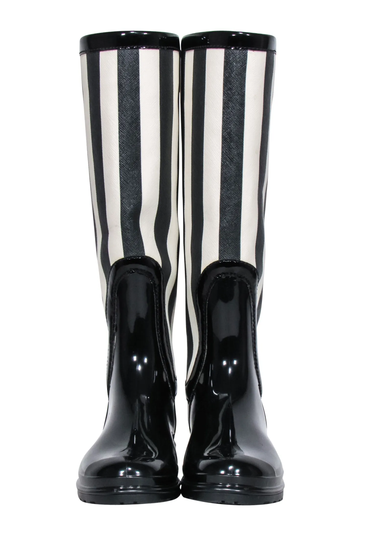 Dolce & Gabbana - Black & Cream Striped Rain Boots Sz 8