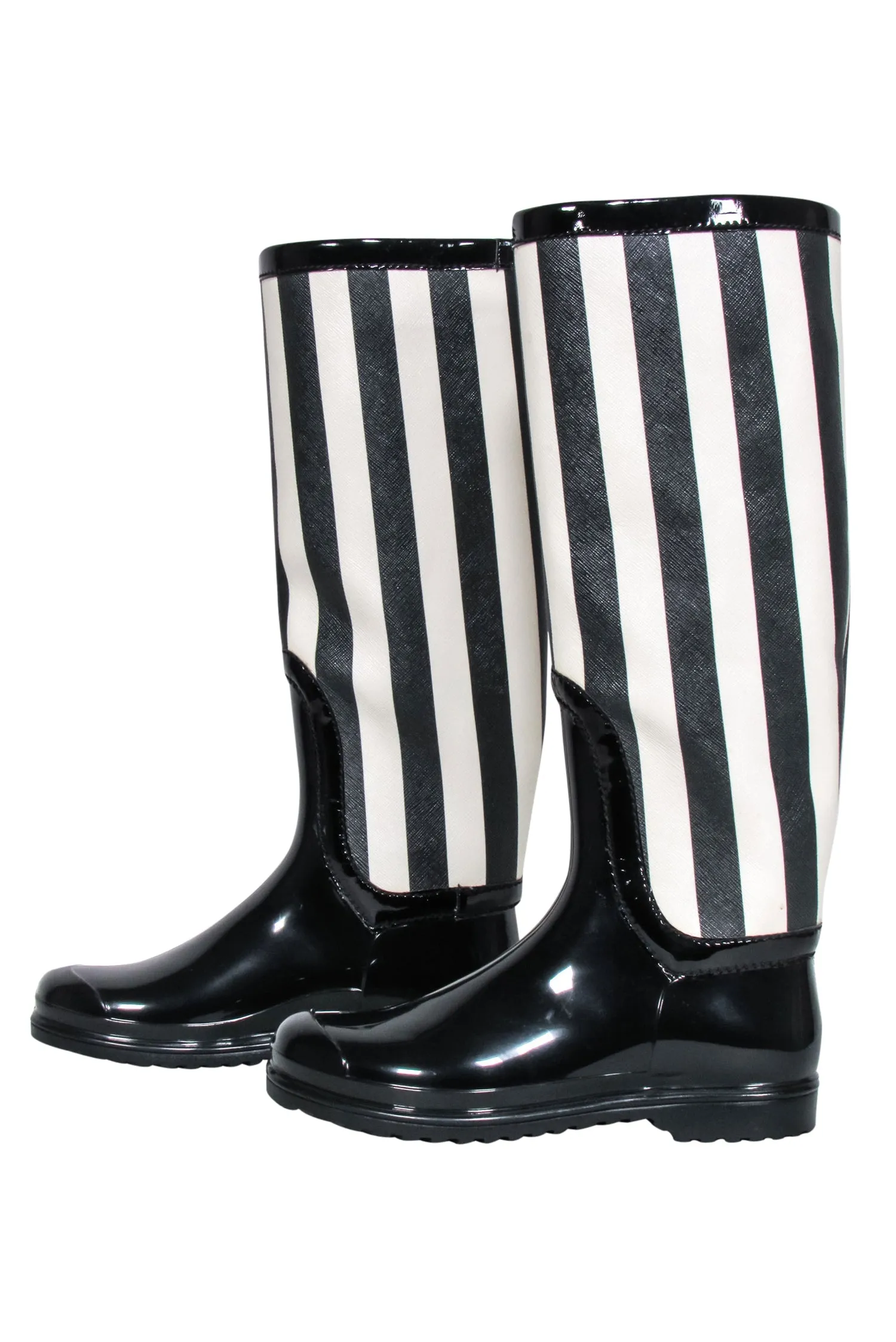 Dolce & Gabbana - Black & Cream Striped Rain Boots Sz 8