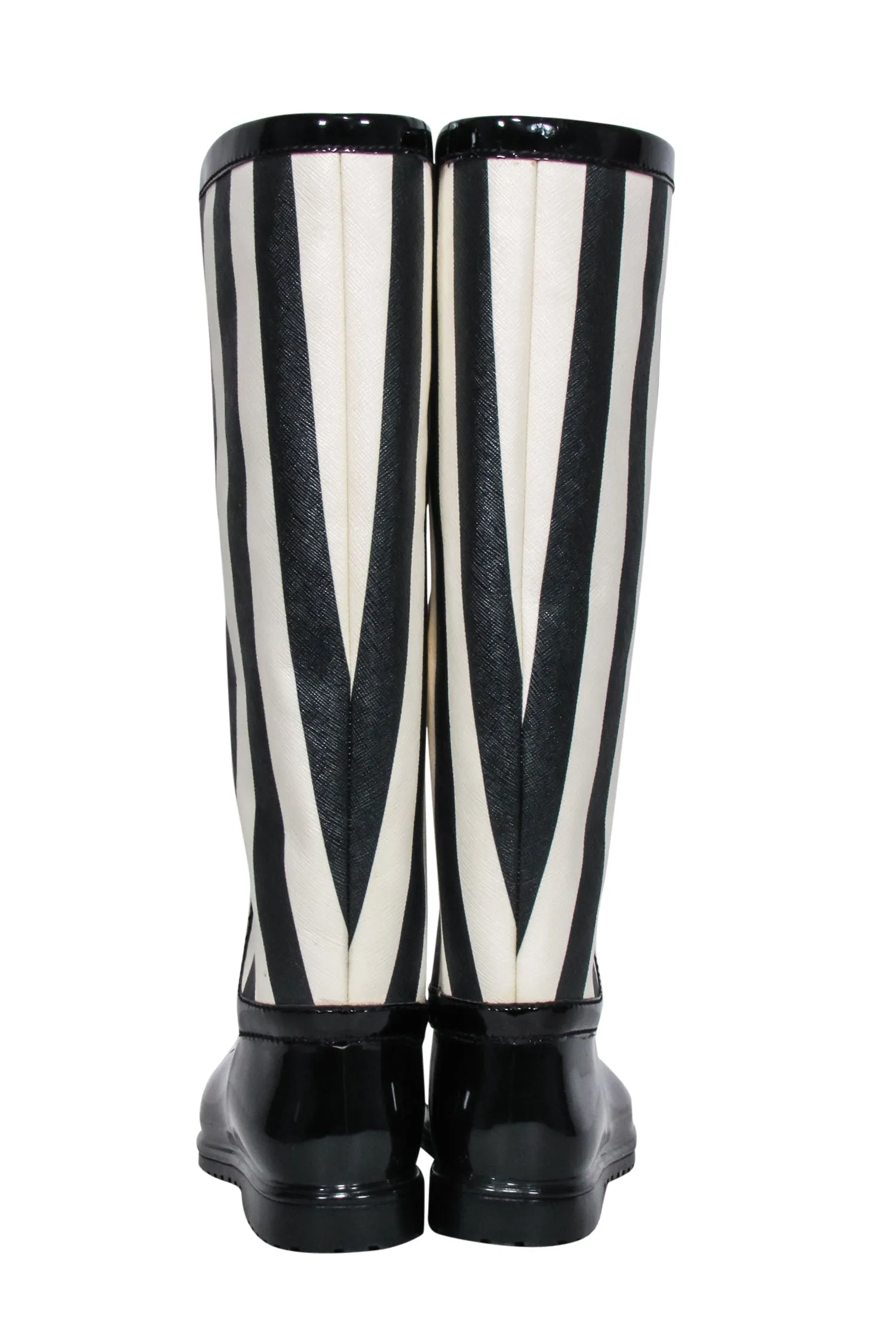 Dolce & Gabbana - Black & Cream Striped Rain Boots Sz 8