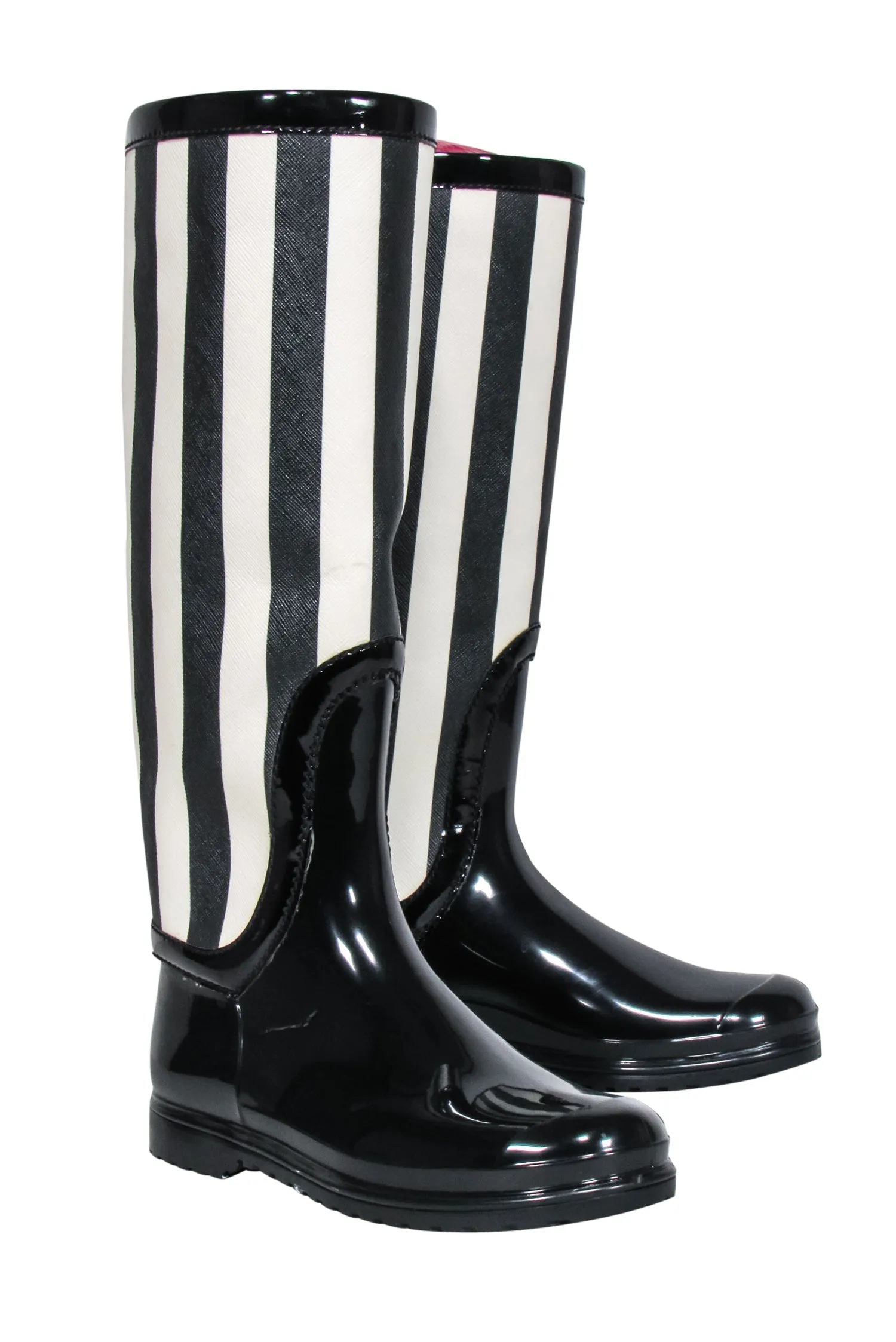 Dolce & Gabbana - Black & Cream Striped Rain Boots Sz 8