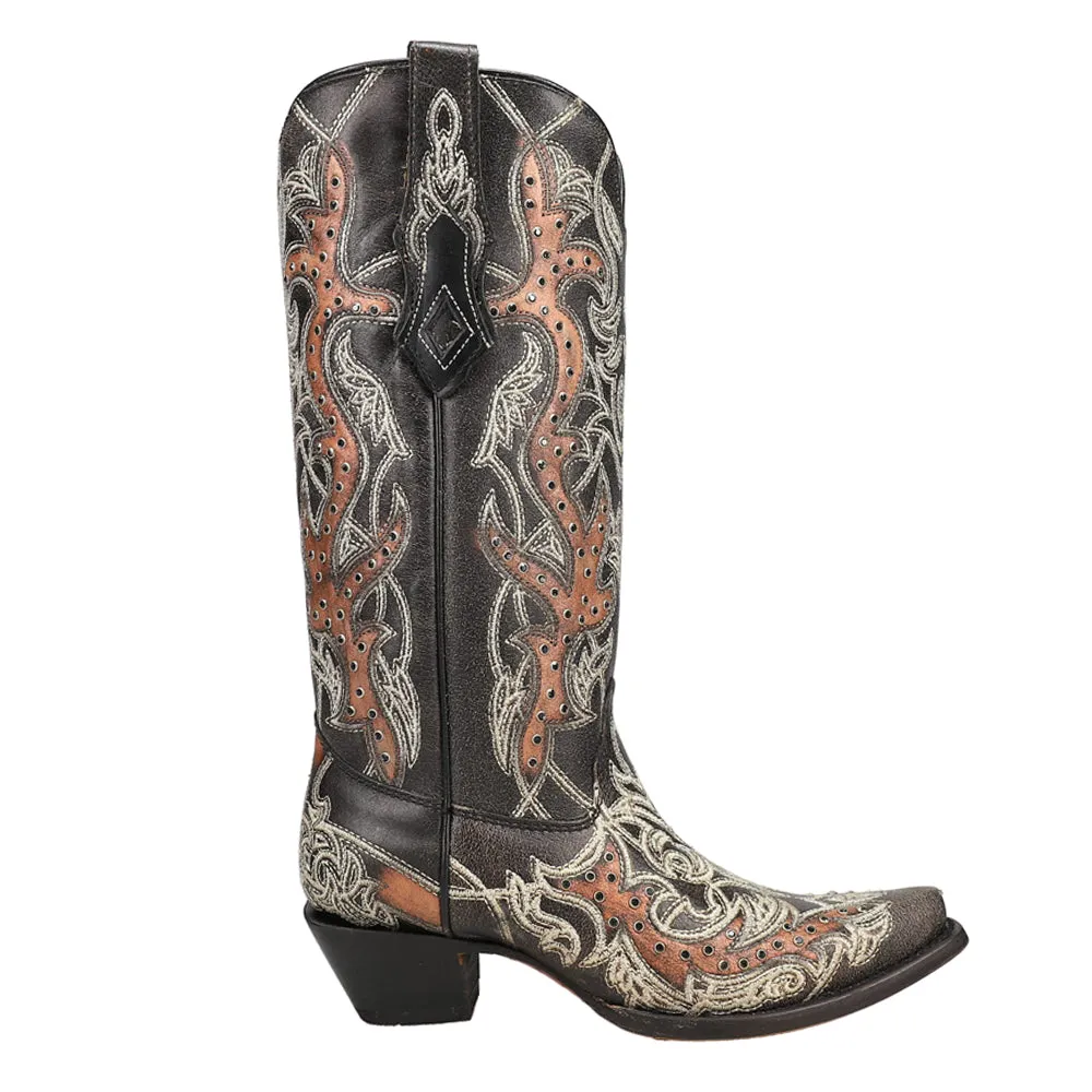 Embroidery & Crystals Snip Toe Cowboy Boots