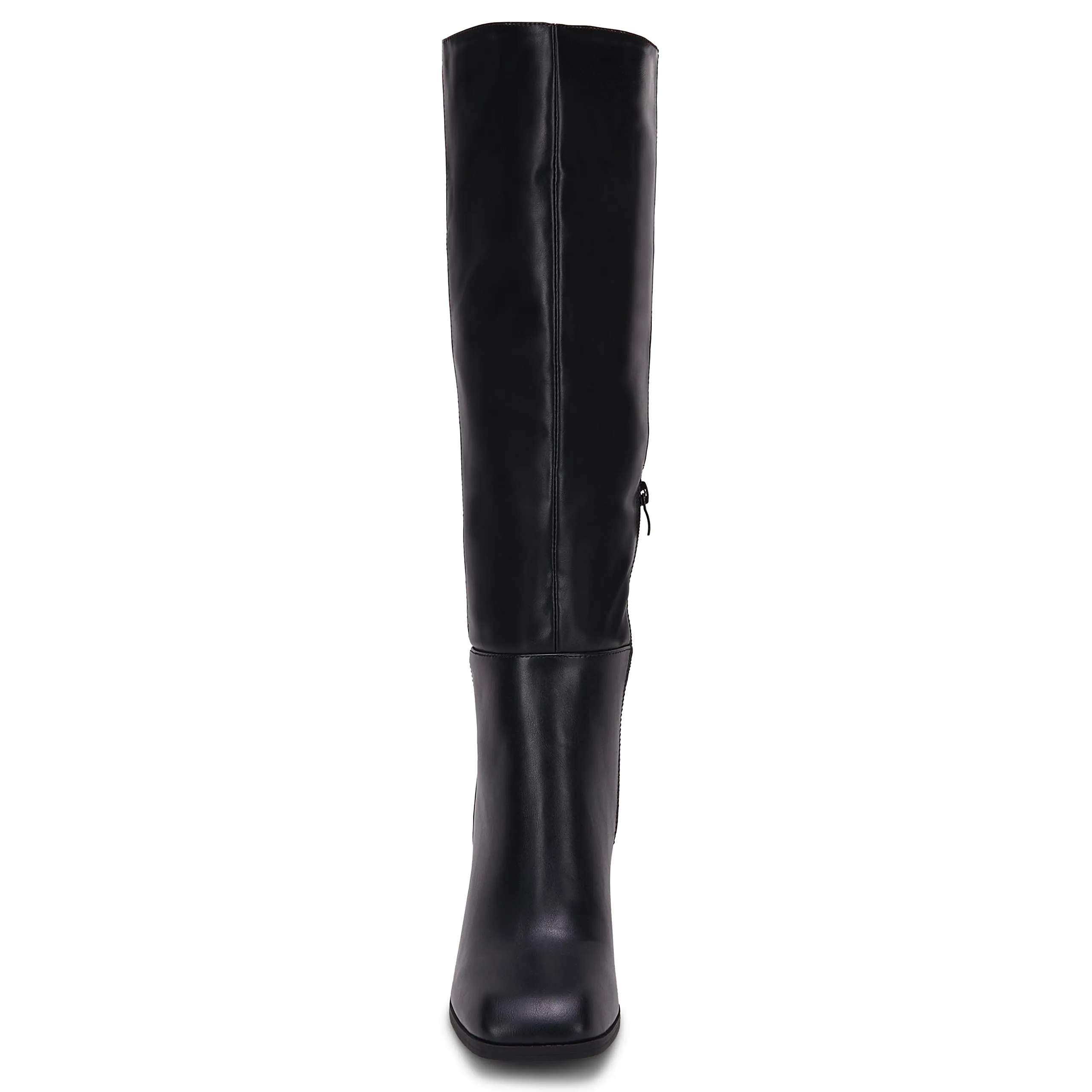 Glossy Black Fashionable Chunky Block Knee High Boots