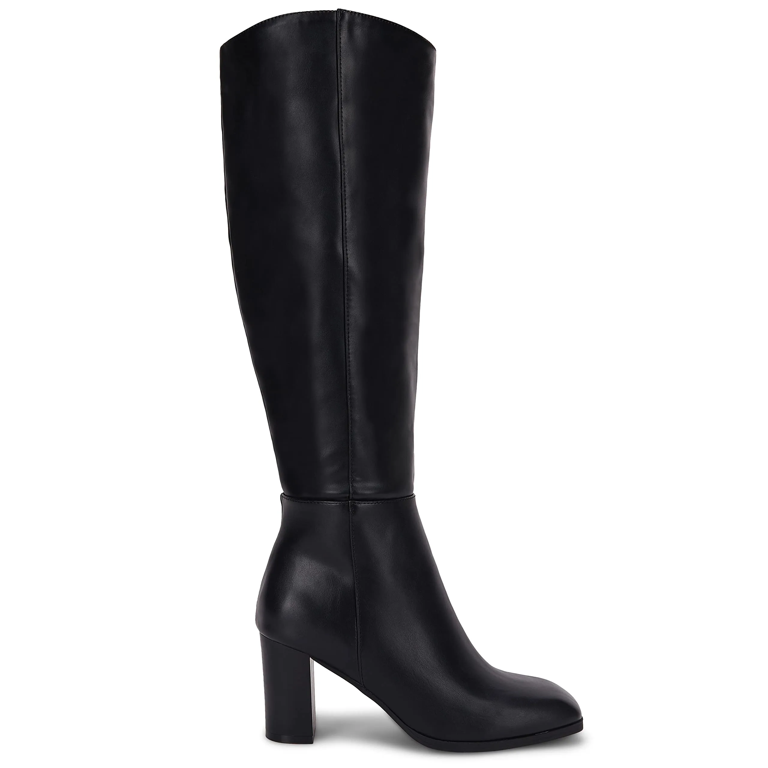 Glossy Black Fashionable Chunky Block Knee High Boots