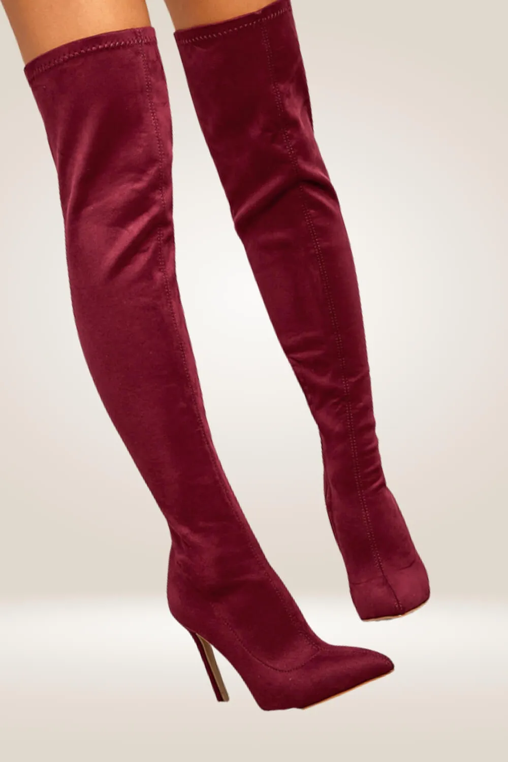 High Heel Wine Red Over The Knee Boots