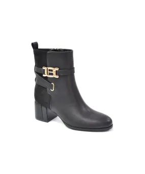 LAURA BIAGOTTI BLOCK HEEL ANKLE  BOOT IN BLACK WITH GOLD DETAILING