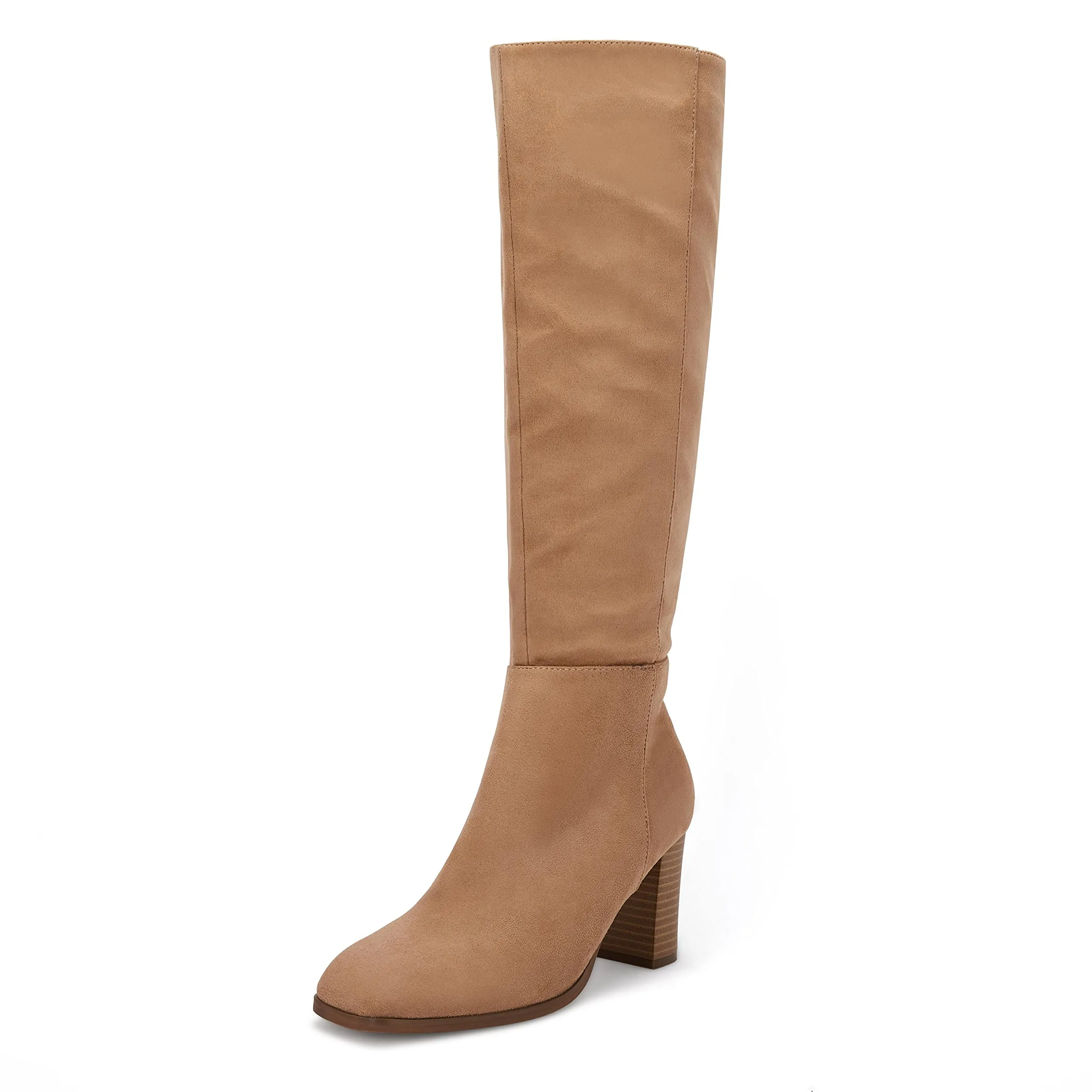 Light Brown Fashionable Chunky Block Knee High Boots