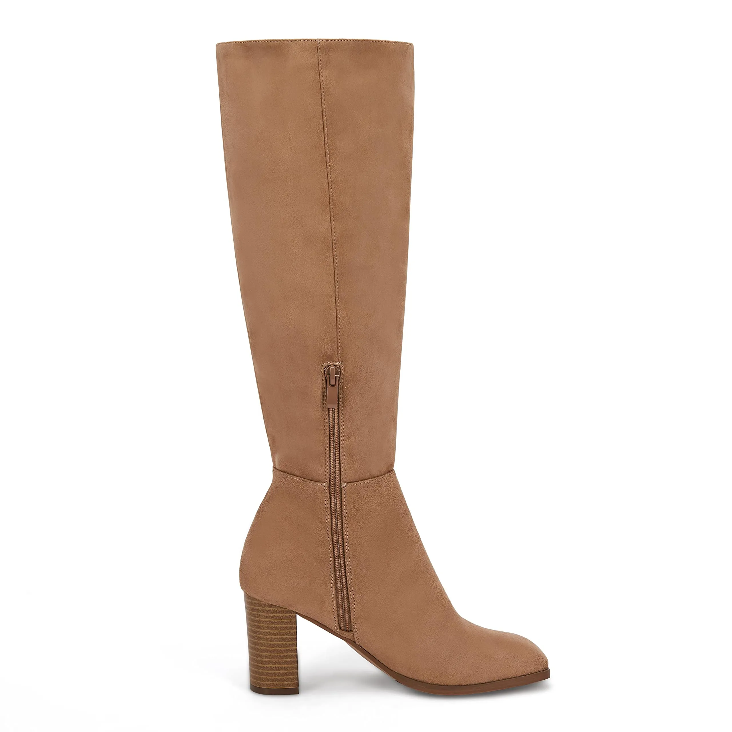 Light Brown Fashionable Chunky Block Knee High Boots