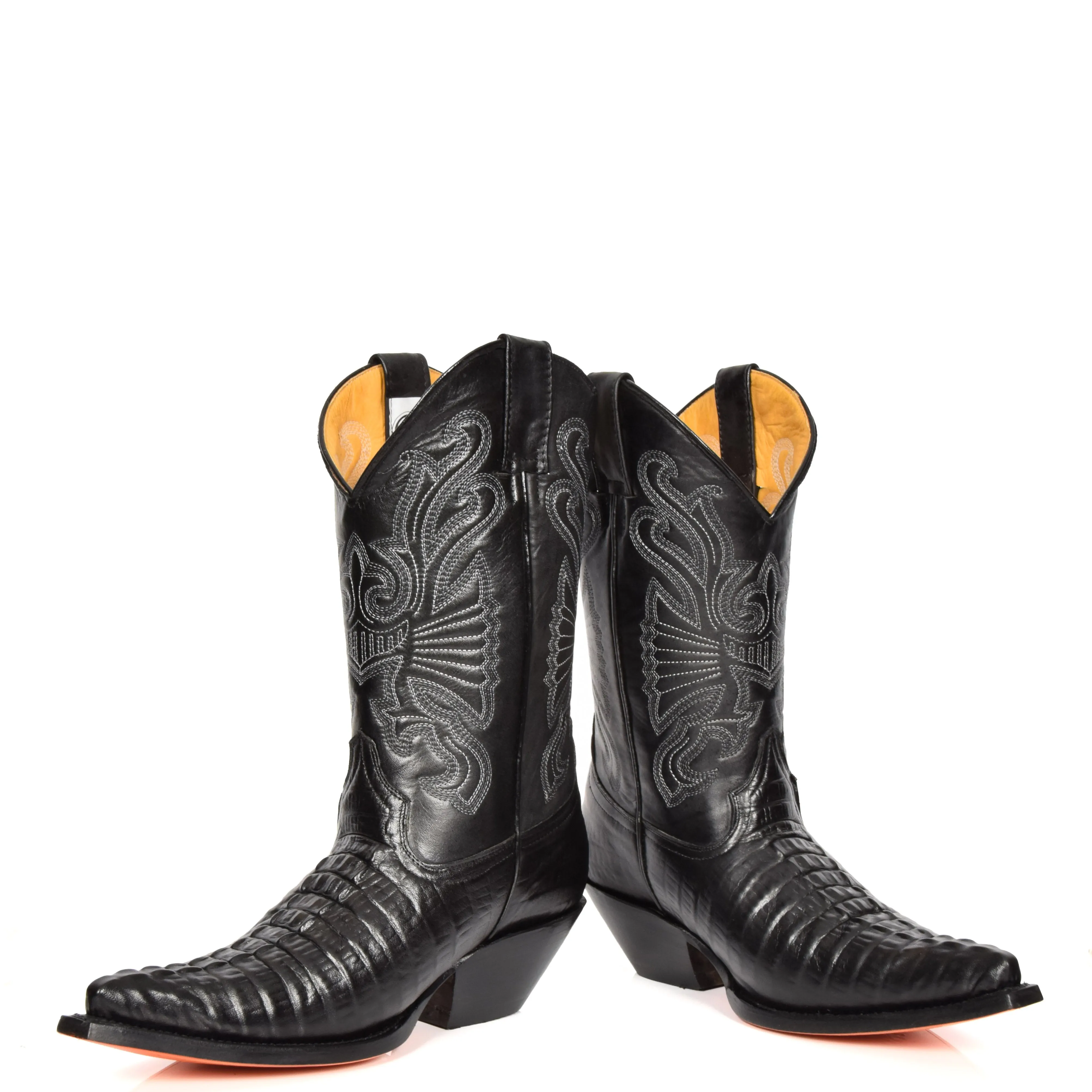 Mens Croc Printed Cowboy Leather Boots 02CA-HI Black