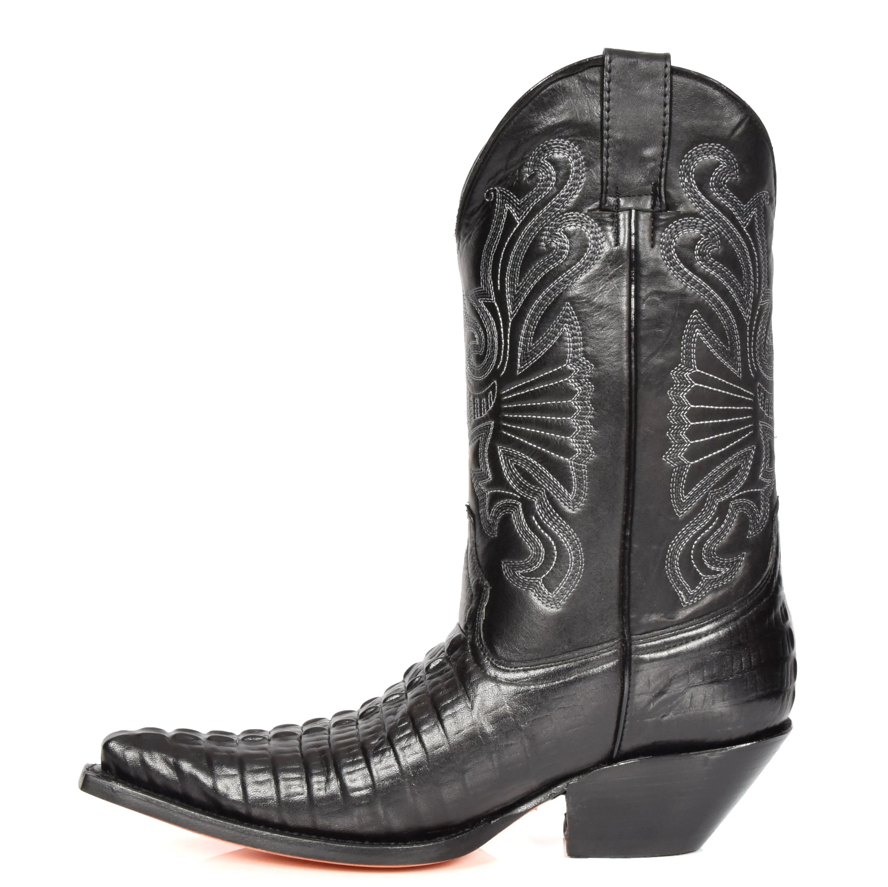 Mens Croc Printed Cowboy Leather Boots 02CA-HI Black