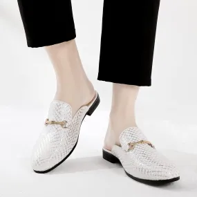 Men's Leather White Snakeskin Slip On Dress Shoes