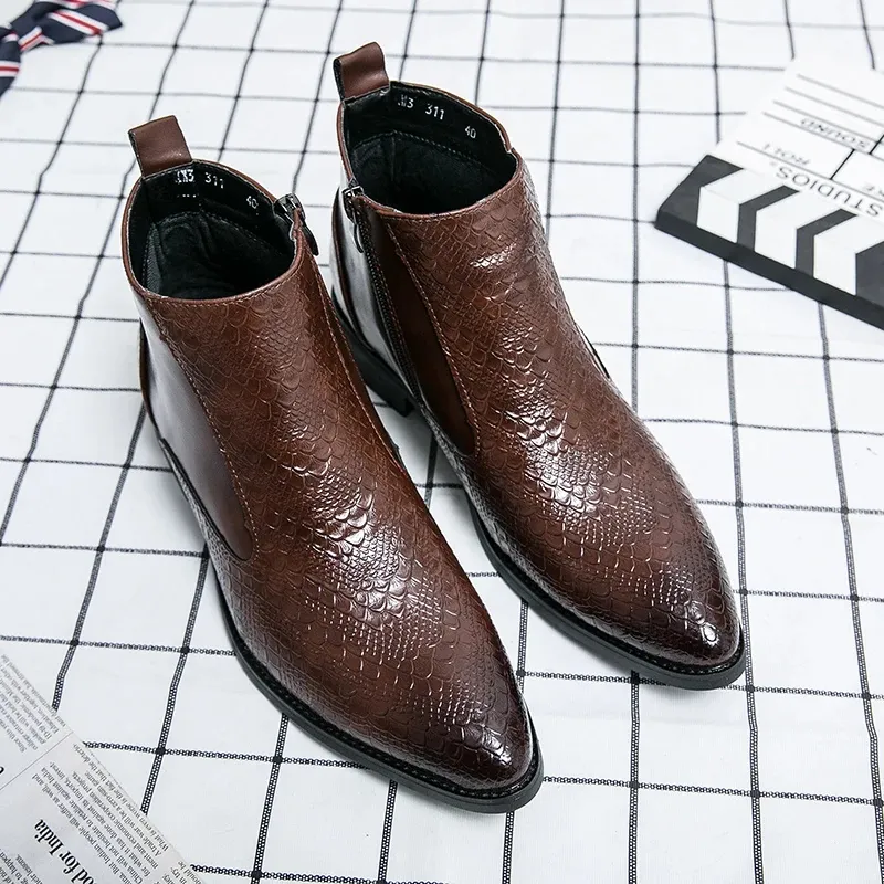 Men's Luxury Crocodile-Embossed Chelsea Boots | Ideal for All Seasons