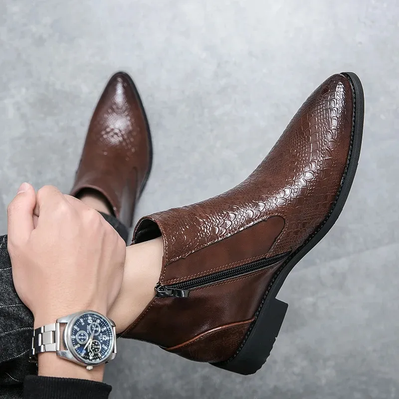 Men's Luxury Crocodile-Embossed Chelsea Boots | Ideal for All Seasons