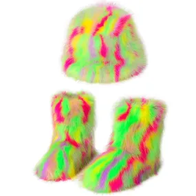 Neon Green Fuzzy Hat & Boots Set