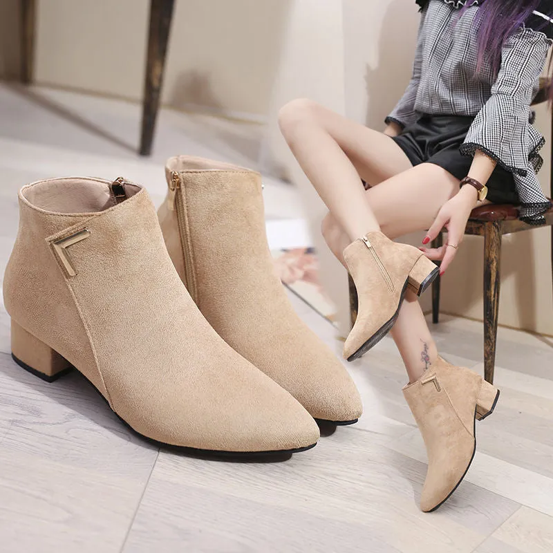 Pointed Low Heel Boots