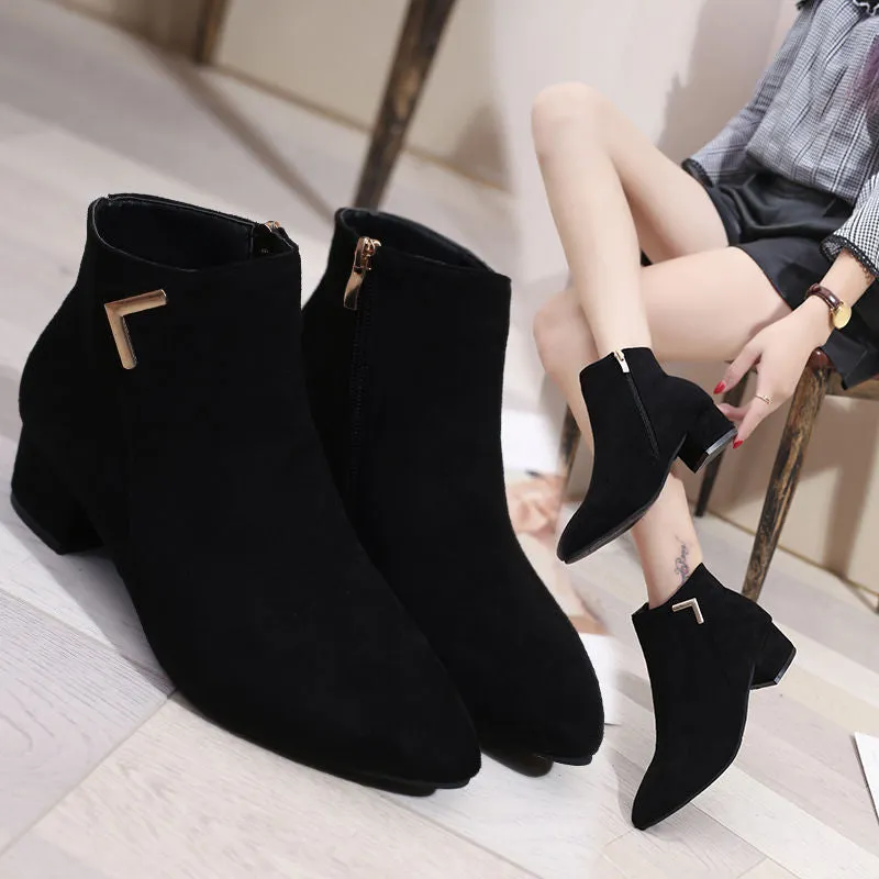 Pointed Low Heel Boots