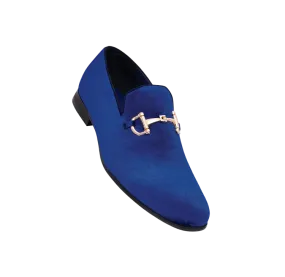 Royal shoes men's royal blue velvet slip on loafers gold buckle