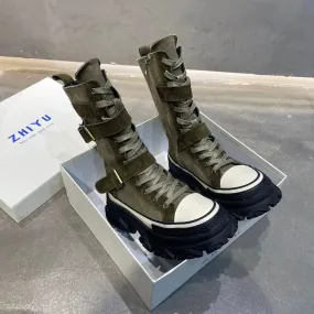 Strap Platform Camo Sneaker Boots